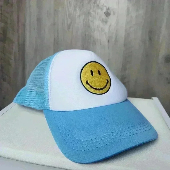 Yellow Smiley Face Blue Cap Women's - Picture 1 of 7